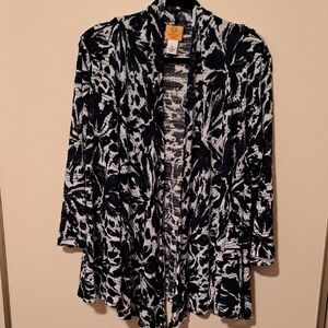 Ruby Rd. Navy and White Open Knit Cardigan.  Size 1X